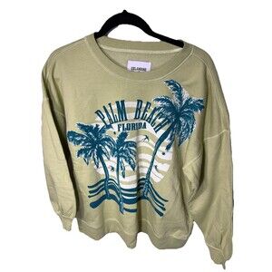 Celandine Anthropologie Graphic Cotton Sweatshirt OVERSIZED Light Green NWT XS
